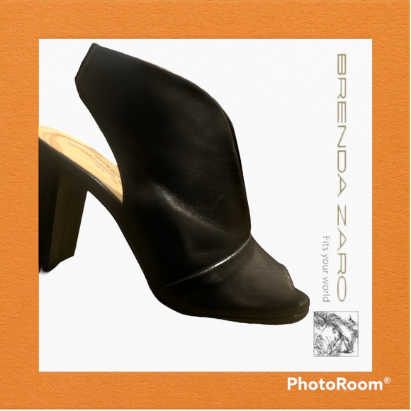 Brenda Zaro Peep Toe Heels black lather size 6 - Picture 2 of 12